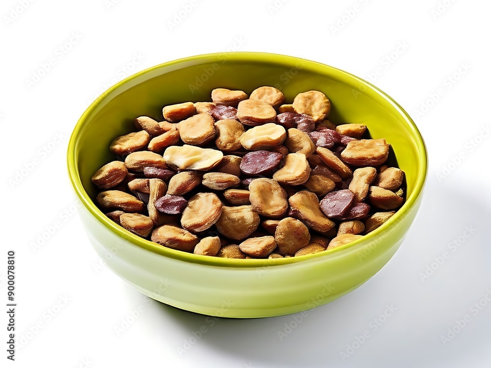 A bowl of dry pet food placed on a white background, Generative AI A bowl of dry pet food placed on a white background, Generative AI