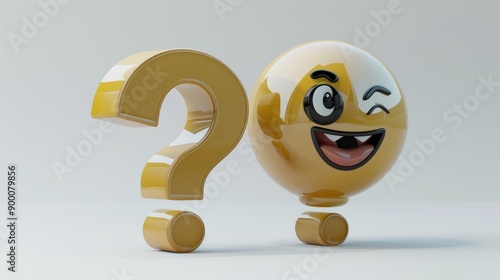 A pair of luxury 3D question mark emojis, one with eyes rolled in exasperation and the other giggling cheekily, isolated on a clean white background photo