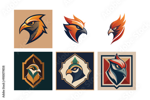 Logo sets of Ababil bird, labeled flat art vector illustration.