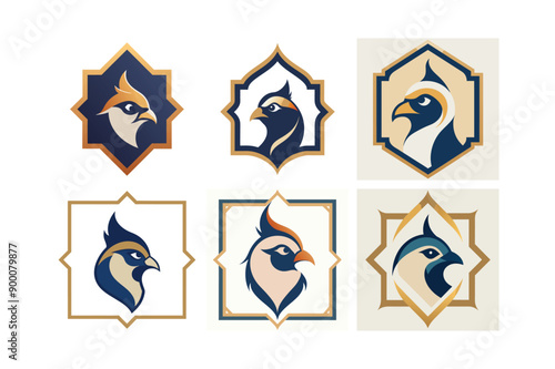 Logo sets of Ababil bird, labeled flat art vector illustration.