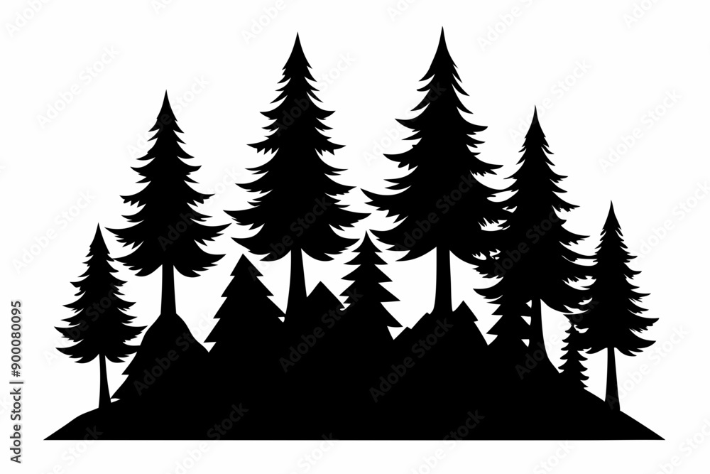 Fir trees silhouette. Coniferous spruce horizontal background patterns, black evergreen woods vector illustration. Beautiful panorama with treetops forest
Fir trees silhouette. Coniferous spruce horizontal background patterns, black evergreen woods vector illustration. Beautiful panorama with treetops forest