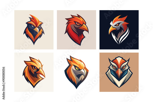 Logo sets of Ababil bird, labeled flat art vector illustration.