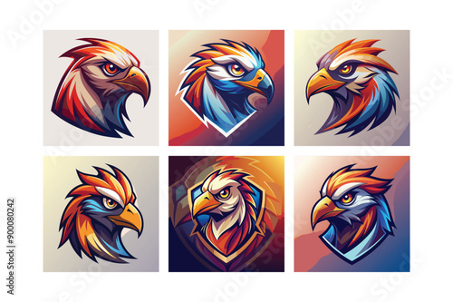 Logo sets of Ababil bird, labeled flat art vector illustration.