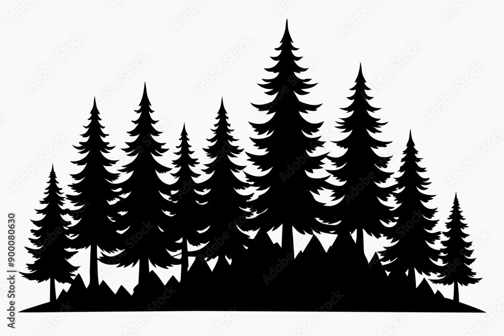 pine tree forest silhouette, Fir trees silhouette, black evergreen woods vector illustration, pine wood
pine tree forest silhouette, Fir trees silhouette, black evergreen woods vector illustration, pine wood