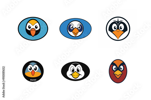Logo sets of Ababil bird, labeled cartoon vector illustration.