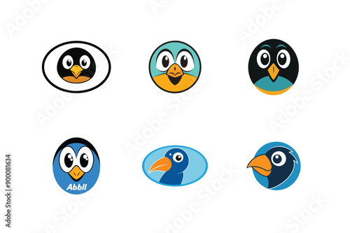 Logo sets of Ababil bird, labeled cartoon vector illustration.