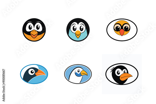 Logo sets of Ababil bird, labeled cartoon vector illustration.