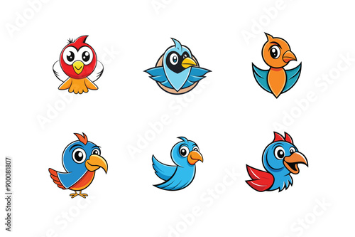Logo sets of Ababil bird, labeled cartoon vector illustration.
