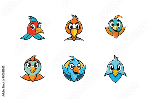 Logo sets of Ababil bird, labeled vector kawaii illustration.