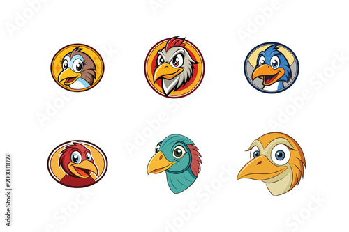Logo sets of Ababil bird, labeled cartoon vector illustration.