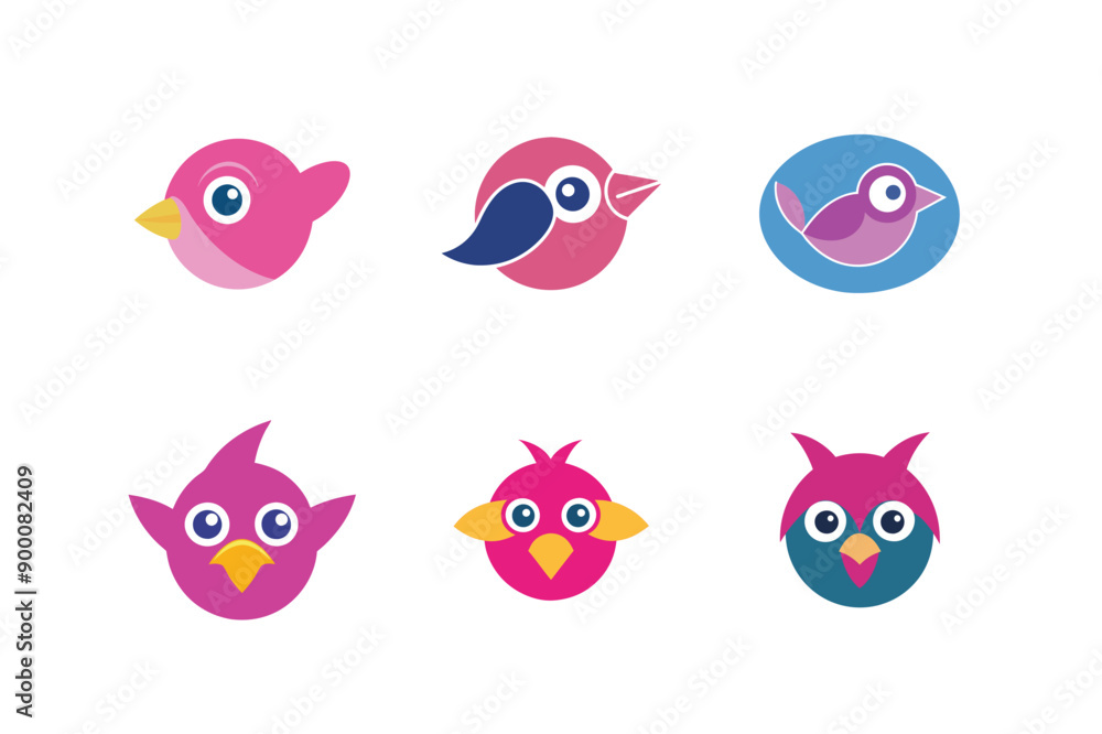 Logo sets of Ababil bird, labeled vector kawaii illustration. Logo sets of Ababil bird, labeled vector kawaii illustration.