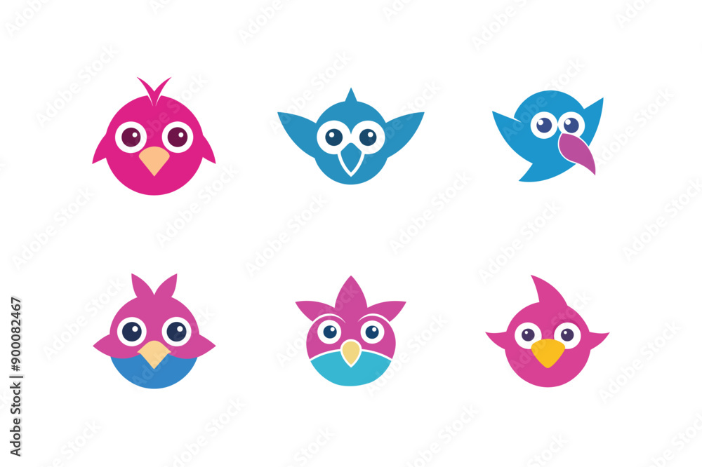 Logo sets of Ababil bird, labeled vector kawaii illustration. Logo sets of Ababil bird, labeled vector kawaii illustration.