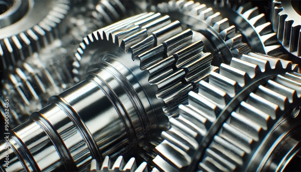 Close-up of Interlocking Metallic Gears - Industrial Machinery Detail. Close-up of Interlocking Metallic Gears - Industrial Machinery Detail.