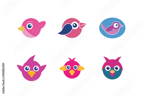 Logo sets of Ababil bird, labeled vector kawaii illustration.