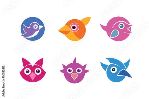 Logo sets of Ababil bird, labeled vector kawaii illustration.