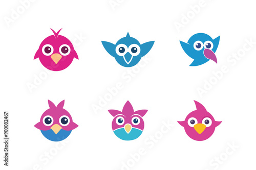 Logo sets of Ababil bird, labeled vector kawaii illustration.