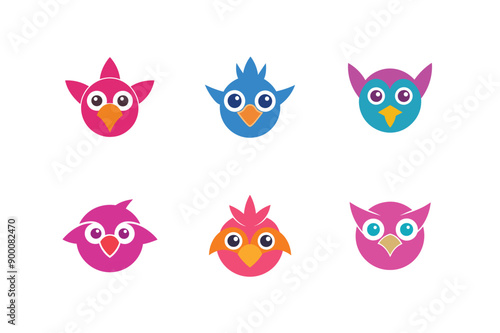 Logo sets of Ababil bird, labeled vector kawaii illustration.