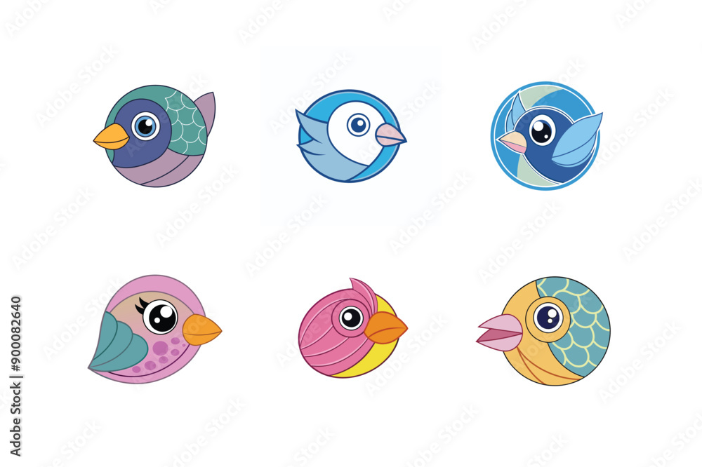 Logo sets of Ababil bird, labeled vector kawaii illustration. Logo sets of Ababil bird, labeled vector kawaii illustration.