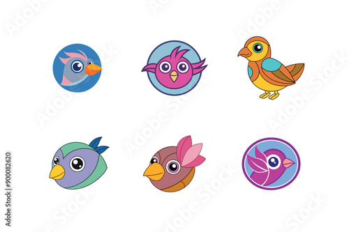 Logo sets of Ababil bird, labeled vector kawaii illustration.