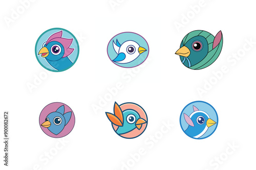 Logo sets of Ababil bird, labeled vector kawaii illustration.