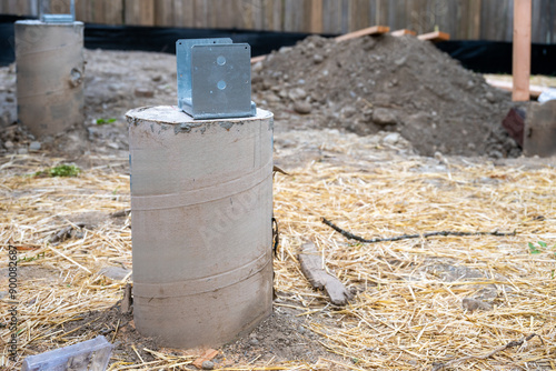 Bilde på lerret New house construction in residential neighborhood, closeup job site detail, rou