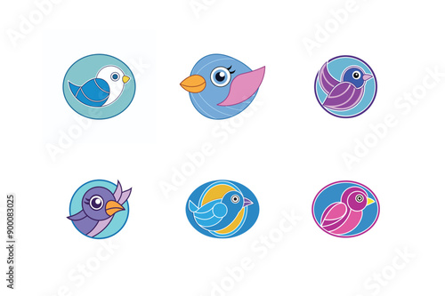 Logo sets of Ababil bird, labeled vector kawaii illustration.