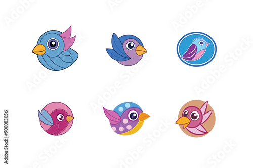 Logo sets of Ababil bird, labeled vector kawaii illustration.
