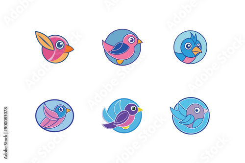 Logo sets of Ababil bird, labeled vector kawaii illustration.