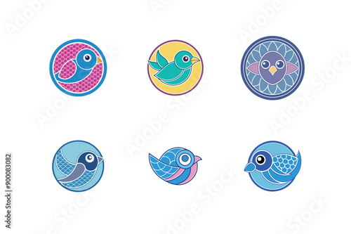 Logo sets of Ababil bird, labeled vector kawaii illustration.