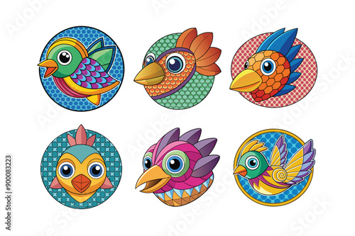 Logo sets of Ababil bird, labeled vector kawaii illustration.