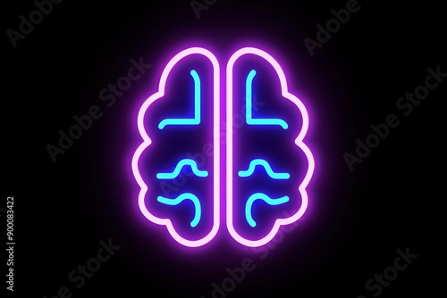 Neon brain icon on a black background representing cognitive function and modern design in a minimalist style