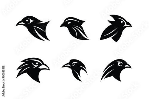 Logo sets of Ababil bird, labeled linocut vector illustration. photo