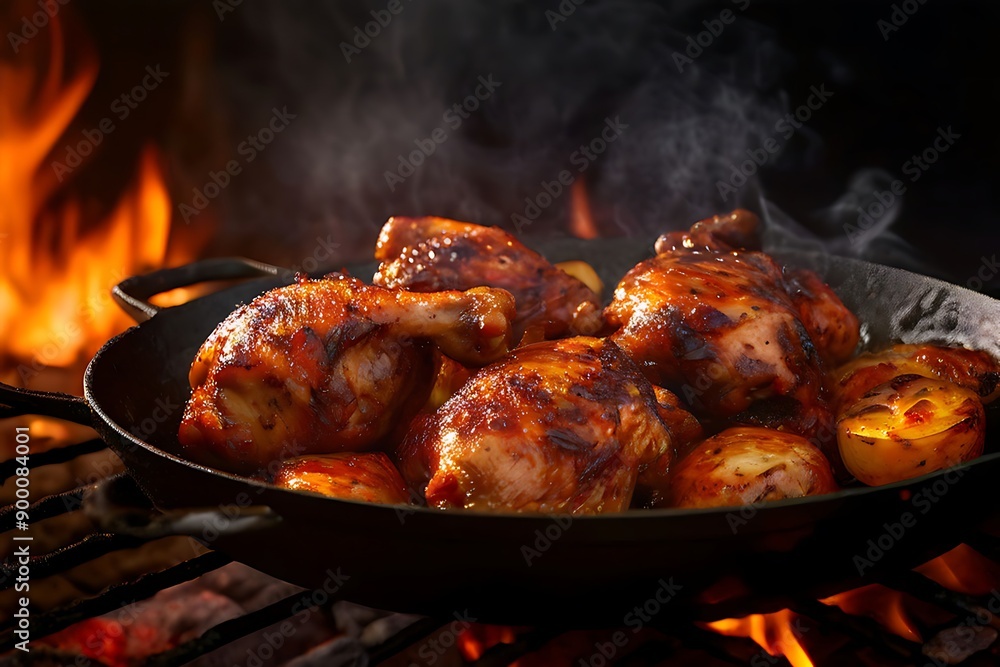 grilled chicken on the grill, Generative AI grilled chicken on the grill, Generative AI