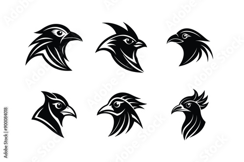 Logo sets of Ababil bird, labeled linocut vector illustration.