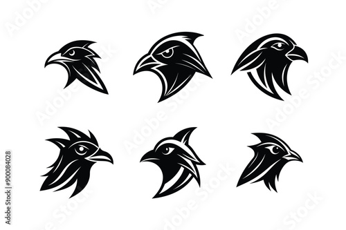 Logo sets of Ababil bird, labeled linocut vector illustration.