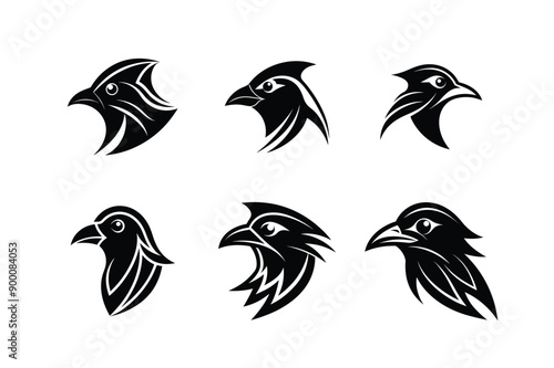 Logo sets of Ababil bird, labeled linocut vector illustration.