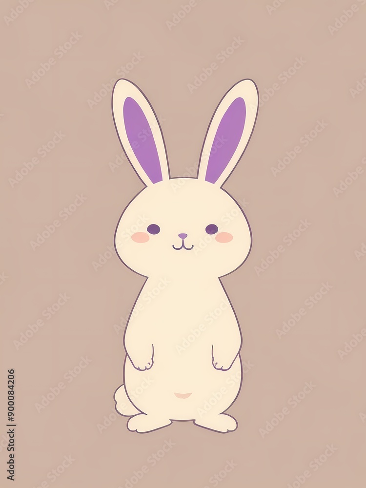 Anime illustration of cute bunny, rabbit on beige brown background Anime illustration of cute bunny, rabbit on beige brown background
