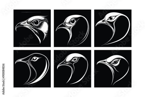Logo sets of Ababil bird, labeled engraving vector illustration.