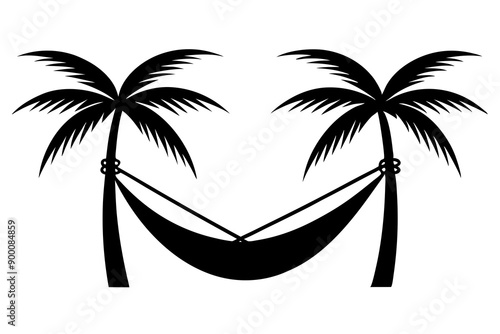 
Hammock icon in glyph stale. Hammock between two palm tree silhouette

