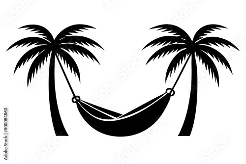 
Hammock icon in glyph stale. Hammock between two palm tree silhouette

