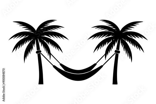 
Hammock icon in glyph stale. Hammock between two palm tree silhouette

