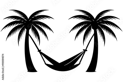 
Hammock icon in glyph stale. Hammock between two palm tree silhouette

