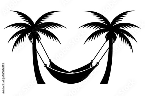 
Hammock icon in glyph stale. Hammock between two palm tree silhouette

