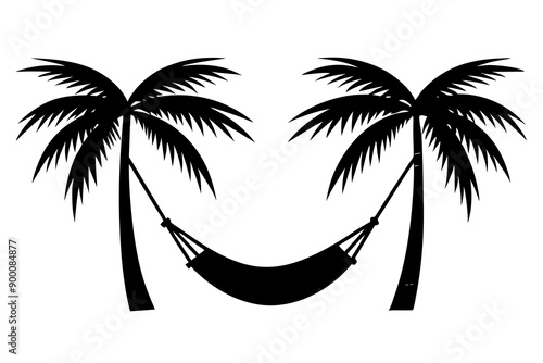 
Hammock icon in glyph stale. Hammock between two palm tree silhouette

