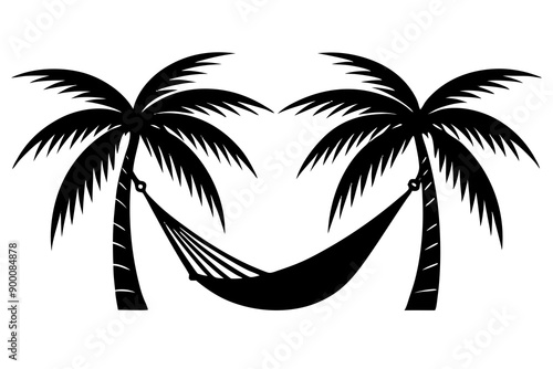 
Hammock icon in glyph stale. Hammock between two palm tree silhouette

