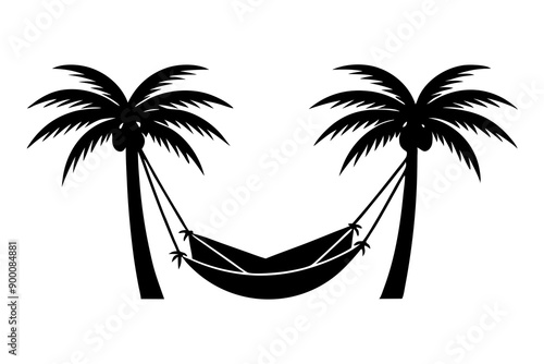 
Hammock icon in glyph stale. Hammock between two palm tree silhouette

