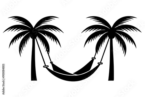 
Hammock icon in glyph stale. Hammock between two palm tree silhouette

