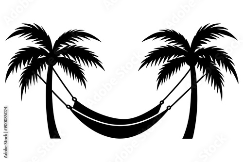 Silhouette of hammock palm tree silhouette vector illustration
