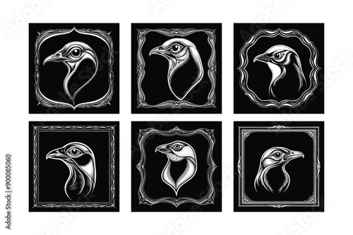 Logo sets of Ababil bird, labeled engraving vector illustration.