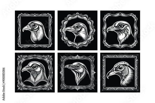 Logo sets of Ababil bird, labeled engraving vector illustration.